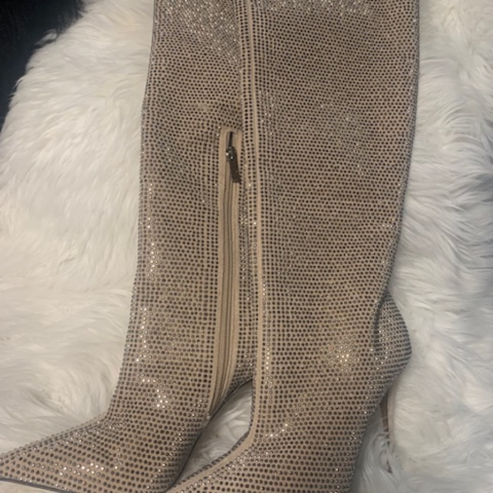 Light gold beige rhinestone boots